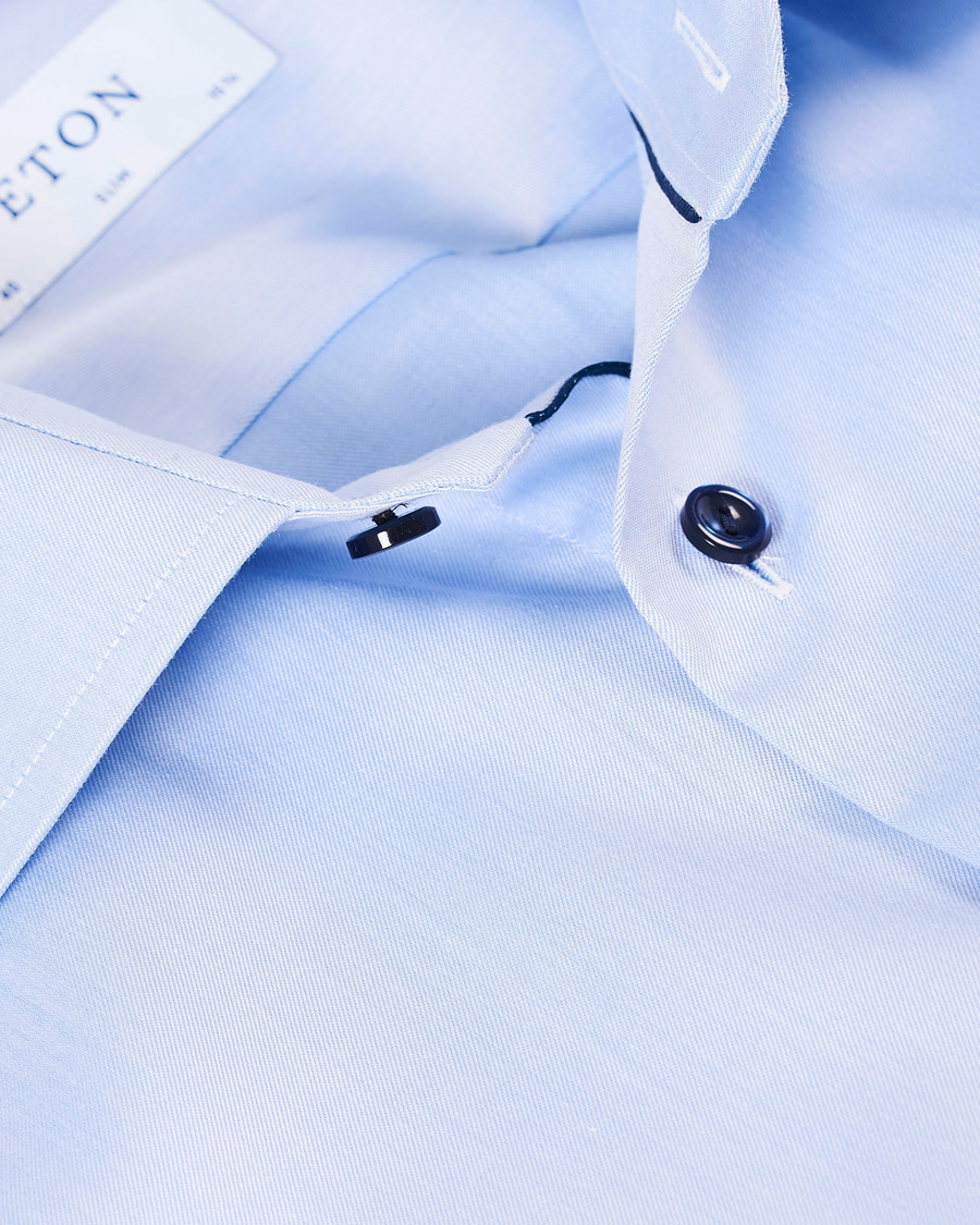 Heren | Overhemden | Eton | Slim Fit Twill Contrast Piping Shirt Light Blue