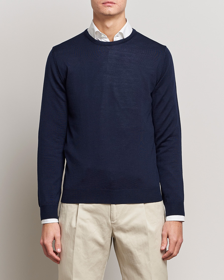 Heren | Truien | Stenströms | Merino Crew Neck Navy