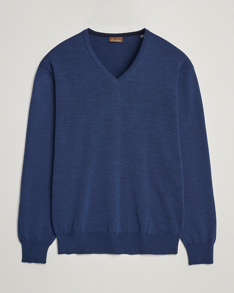 Heren | Truien | Stenströms | Merino V-Neck Blue