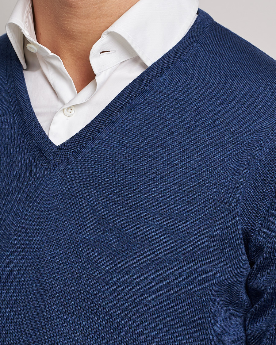Heren | Truien | Stenströms | Merino V-Neck Blue