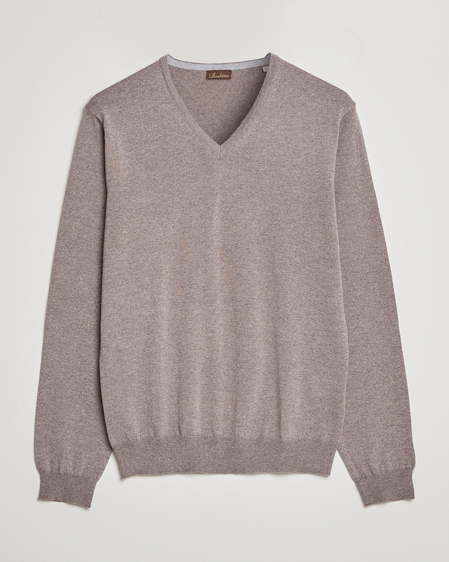 Heren | Truien | Stenströms | Merino V-Neck Mud Brown