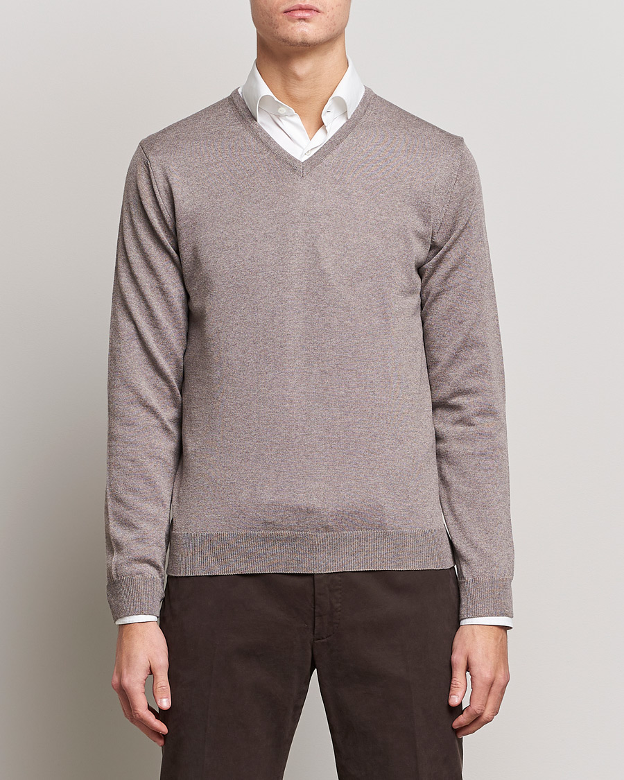 Heren | V-hals truien | Stenströms | Merino V-Neck Mud Brown