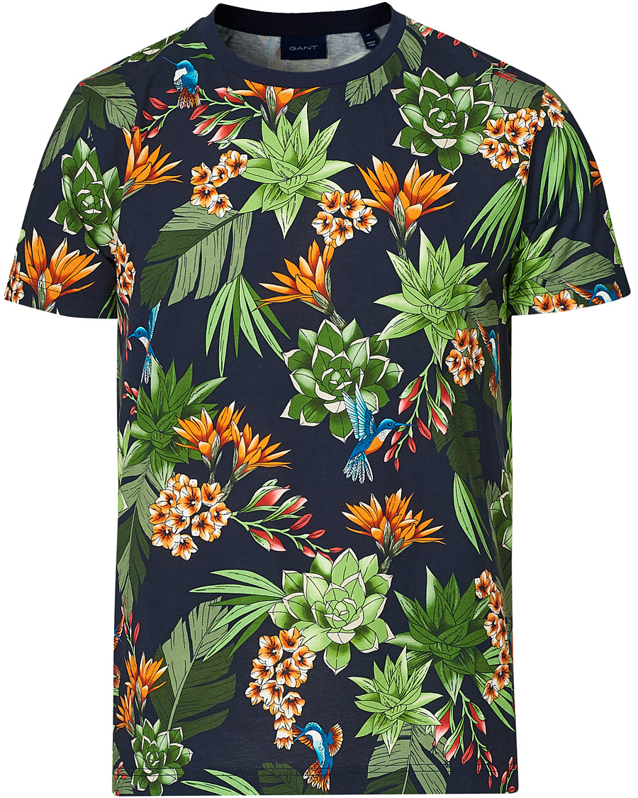 Heren | T-shirts | GANT | Printed Humming Garden Tee Evening Blue