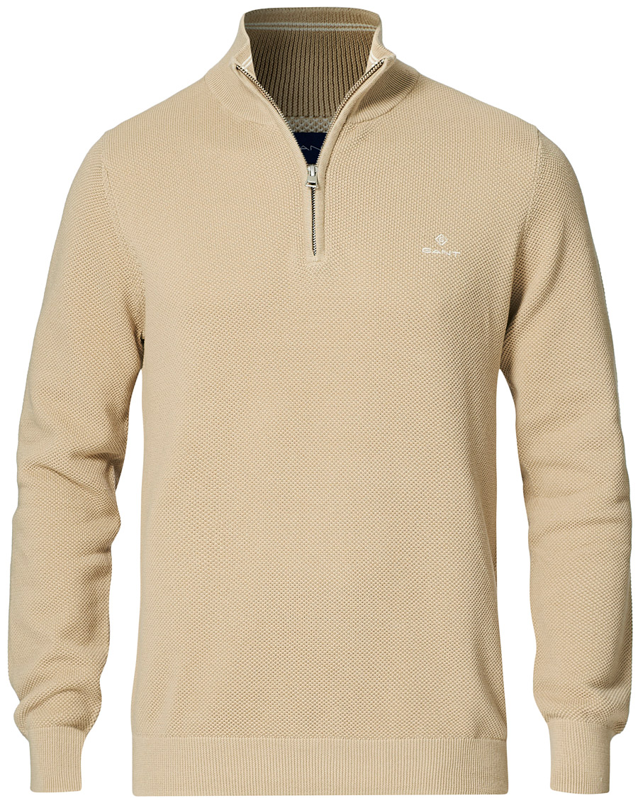 Heren | Truien | GANT | Cotton Pique Half-Zip Sweater Dry Sand