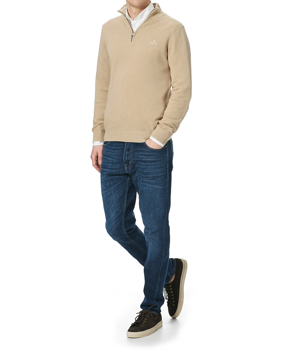 Heren | Truien | GANT | Cotton Pique Half-Zip Sweater Dry Sand