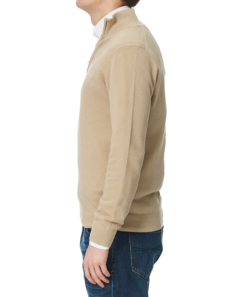 Heren | Truien | GANT | Cotton Pique Half-Zip Sweater Dry Sand