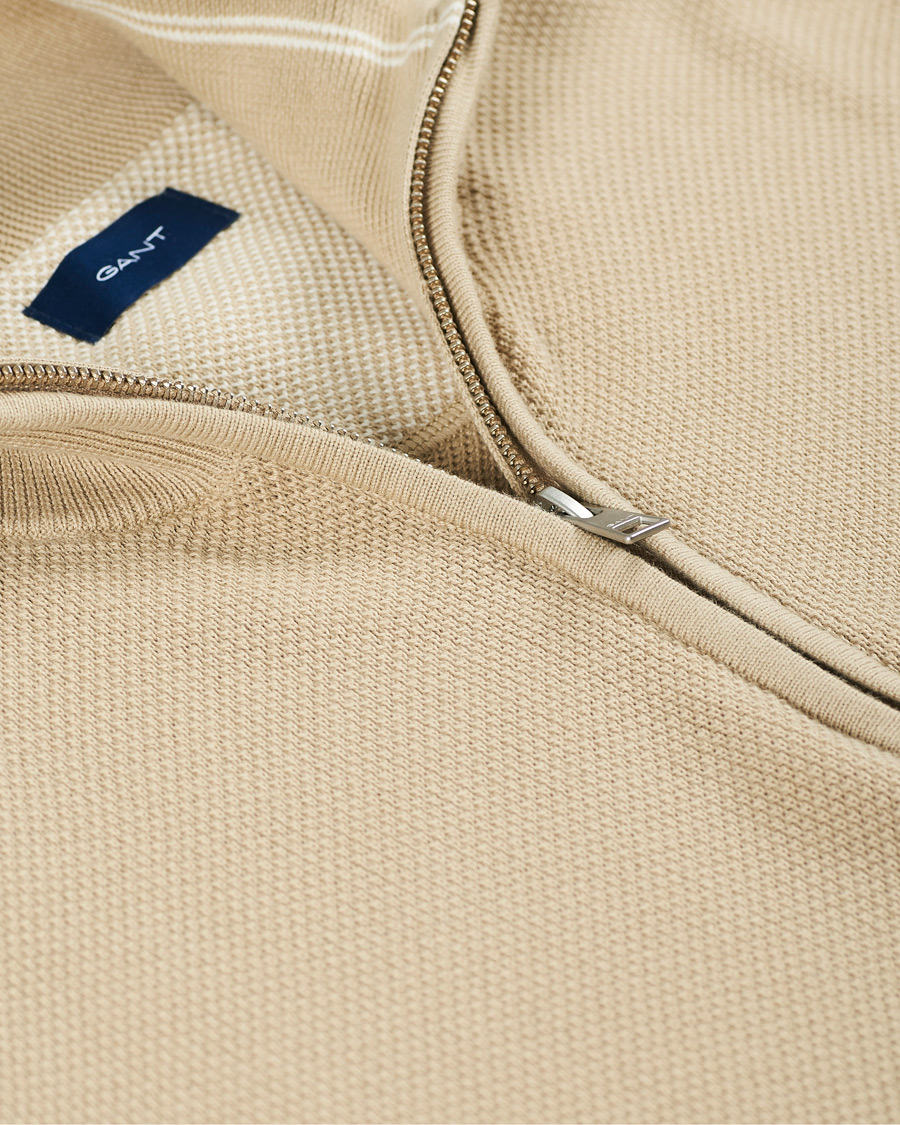 Heren | Truien | GANT | Cotton Pique Half-Zip Sweater Dry Sand