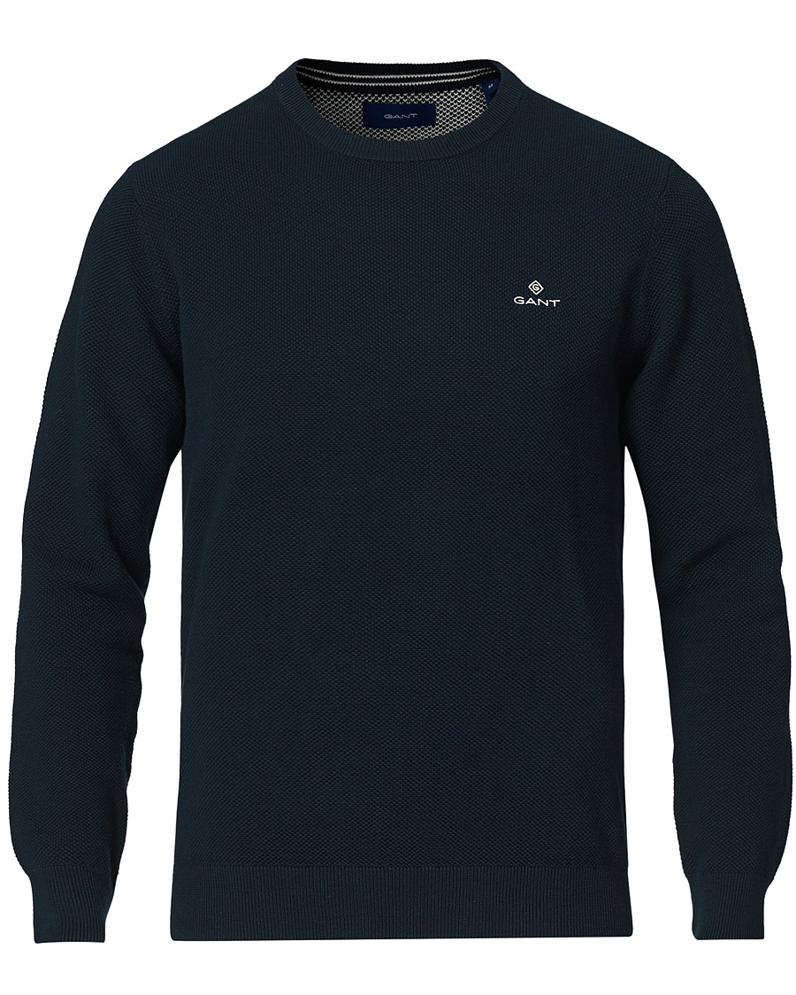 Heren | Truien | GANT | Cotton Pique Crew Neck Eavning Blue