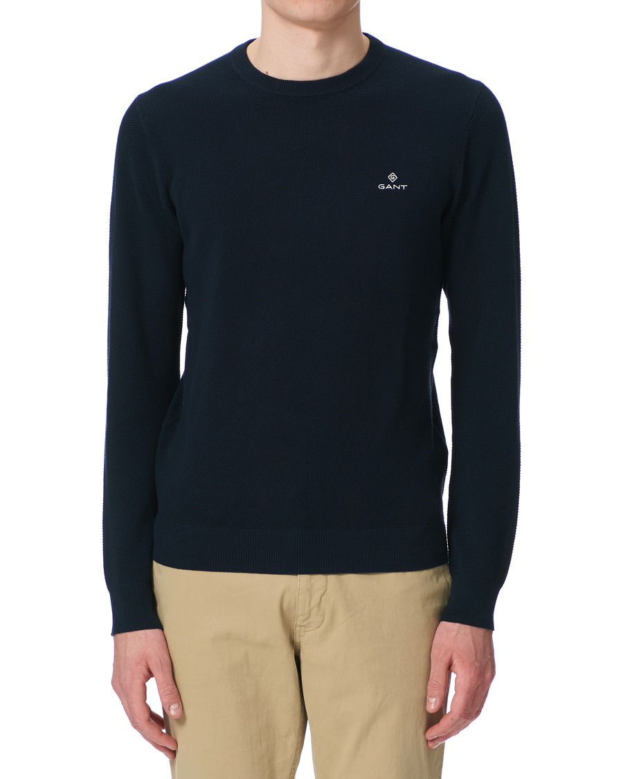 Heren | Truien | GANT | Cotton Pique Crew Neck Eavning Blue