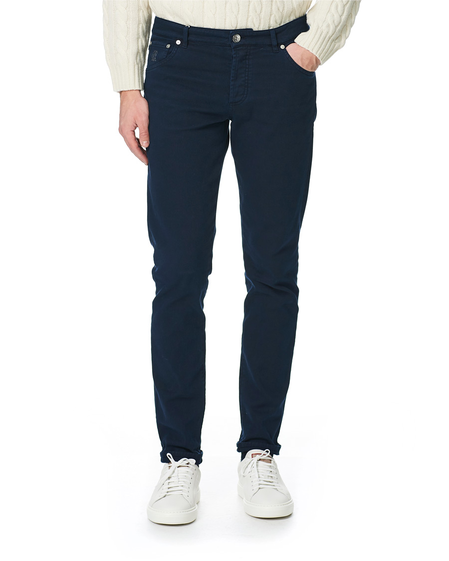 Heren | Quiet Luxury | Brunello Cucinelli | Slim Fit 5-Pocket Twill Pants Navy