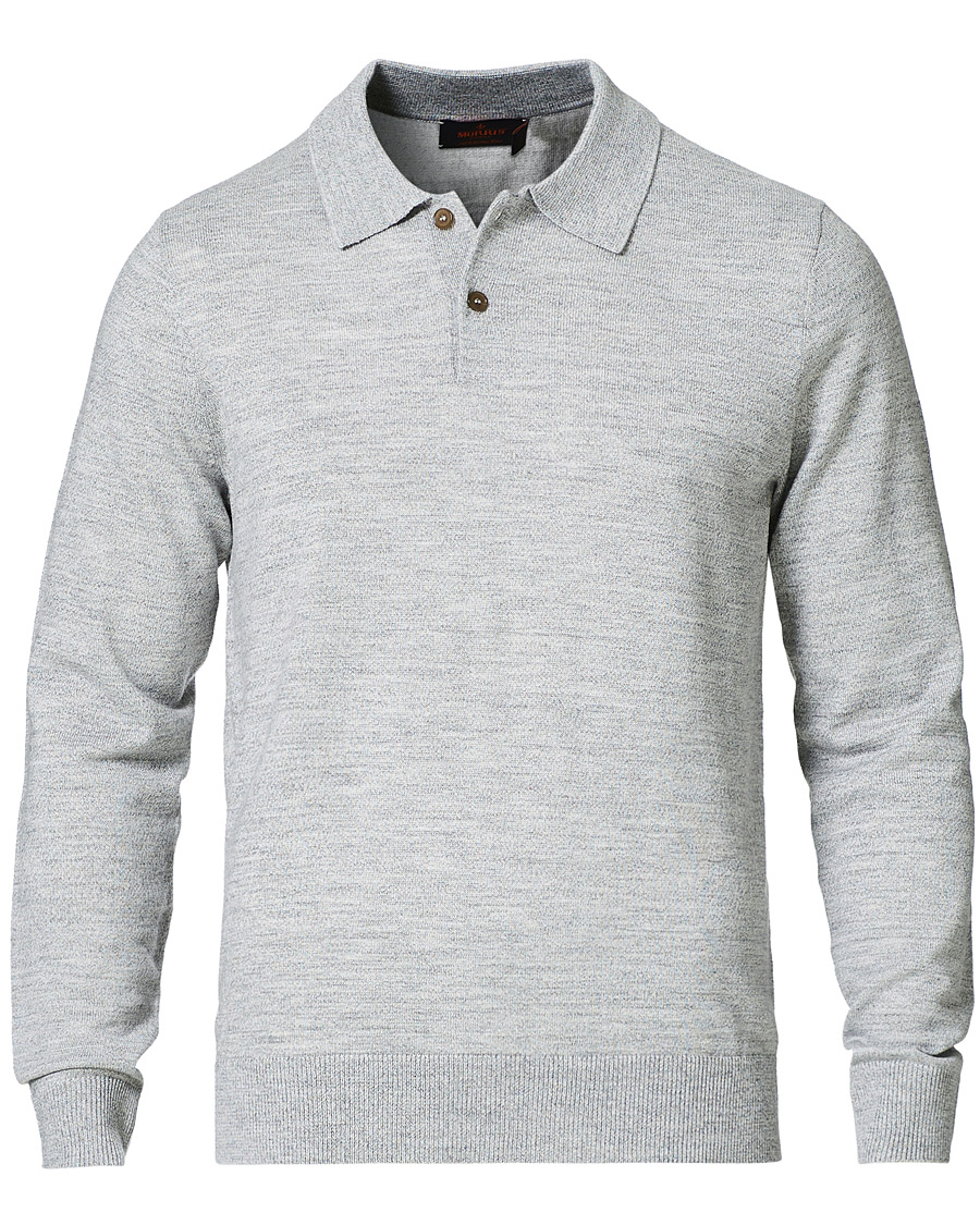 Heren | Truien | Morris | Merino Long Sleeve Polo Shirt Grey Melange