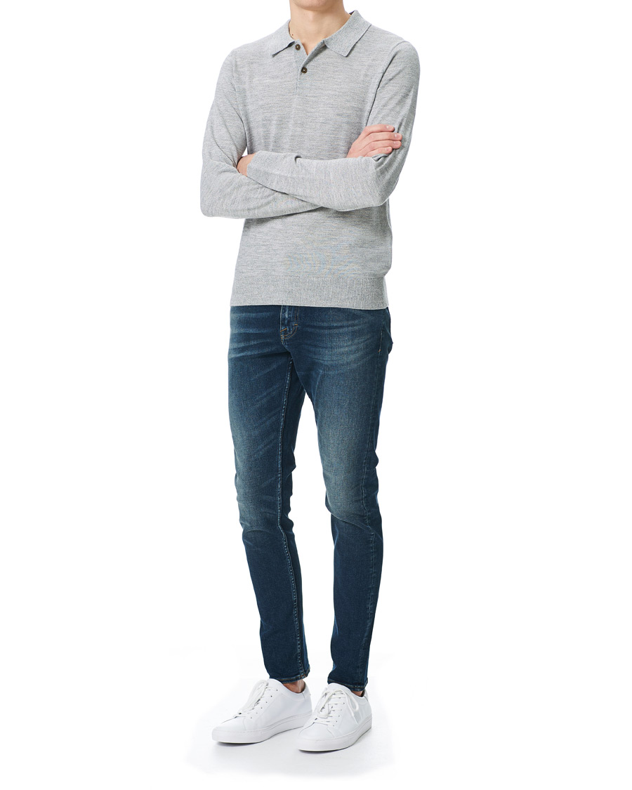 Heren | Truien | Morris | Merino Long Sleeve Polo Shirt Grey Melange