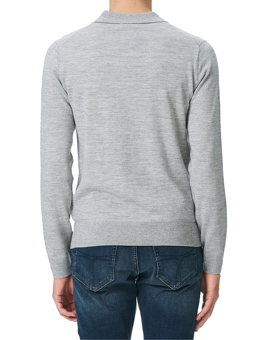 Heren | Truien | Morris | Merino Long Sleeve Polo Shirt Grey Melange