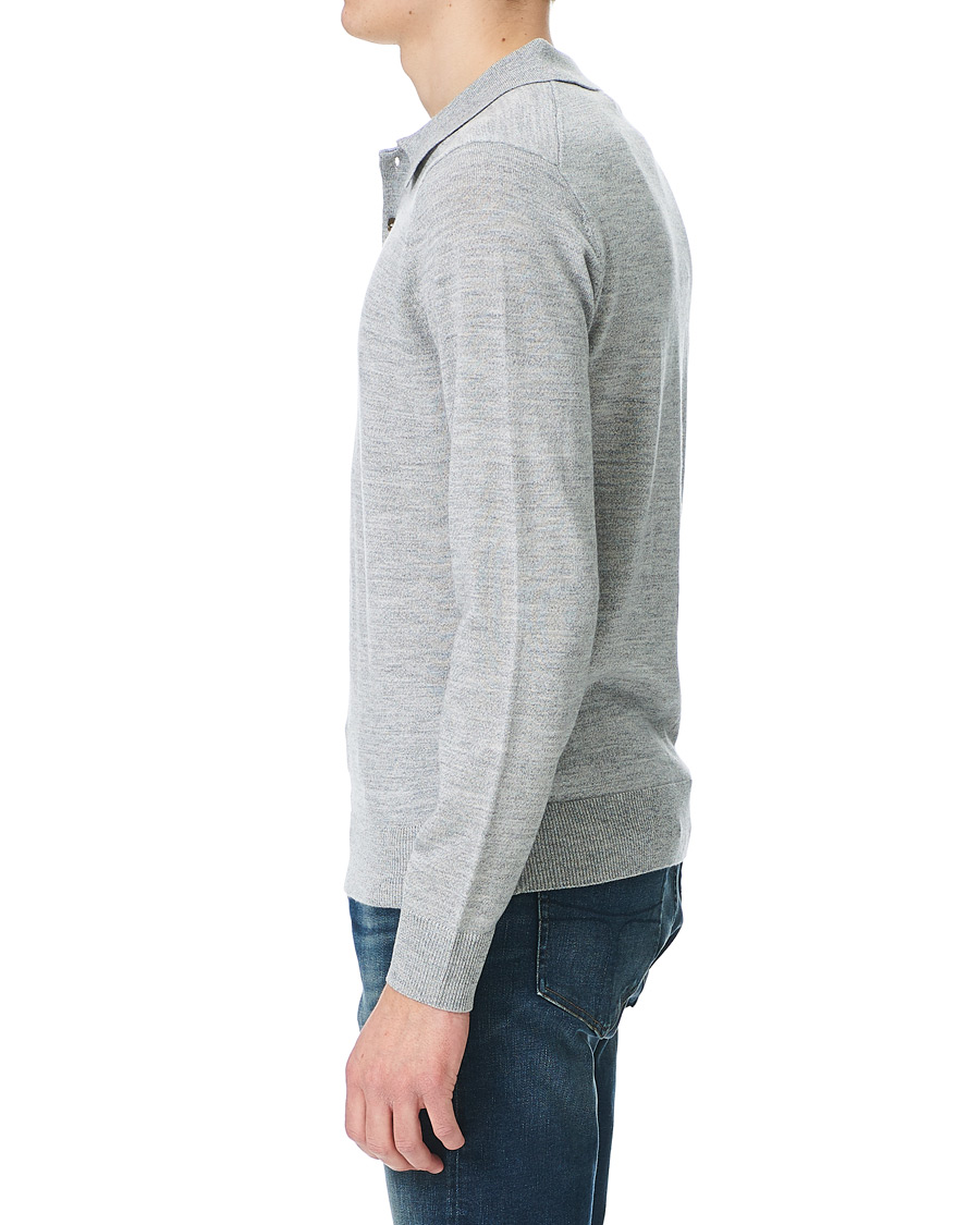 Heren | Truien | Morris | Merino Long Sleeve Polo Shirt Grey Melange