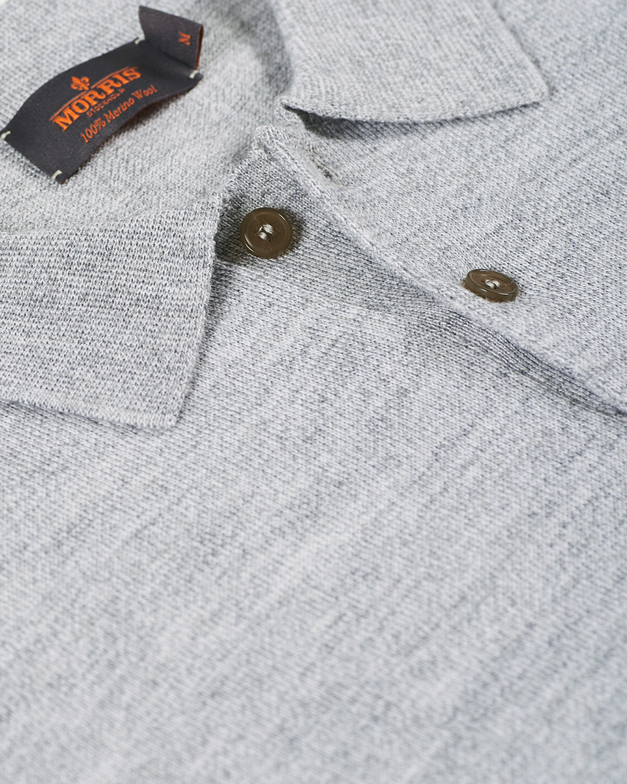 Heren | Truien | Morris | Merino Long Sleeve Polo Shirt Grey Melange