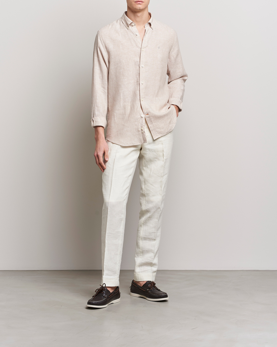 Heren | Overhemden | Morris | Douglas Linen Button Down Shirt Khaki