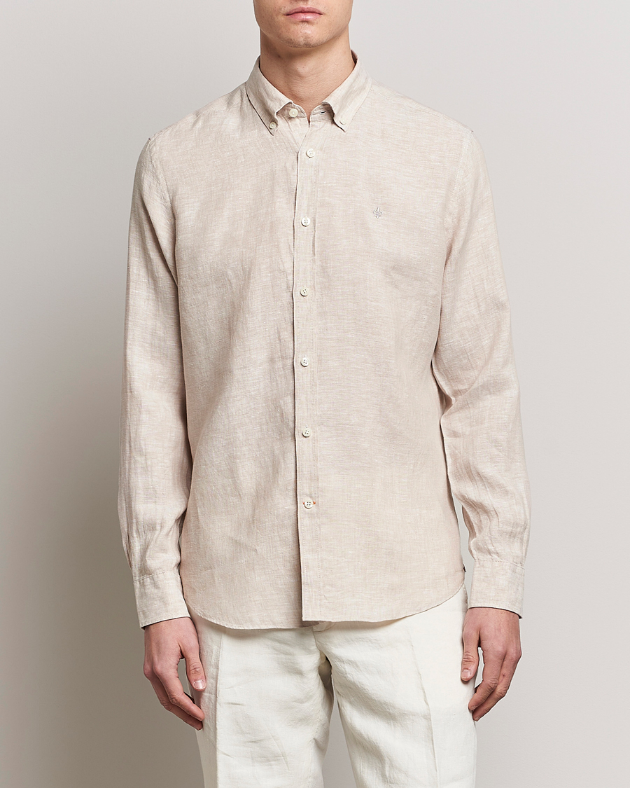 Heren | Preppy Authentic | Morris | Douglas Linen Button Down Shirt Khaki