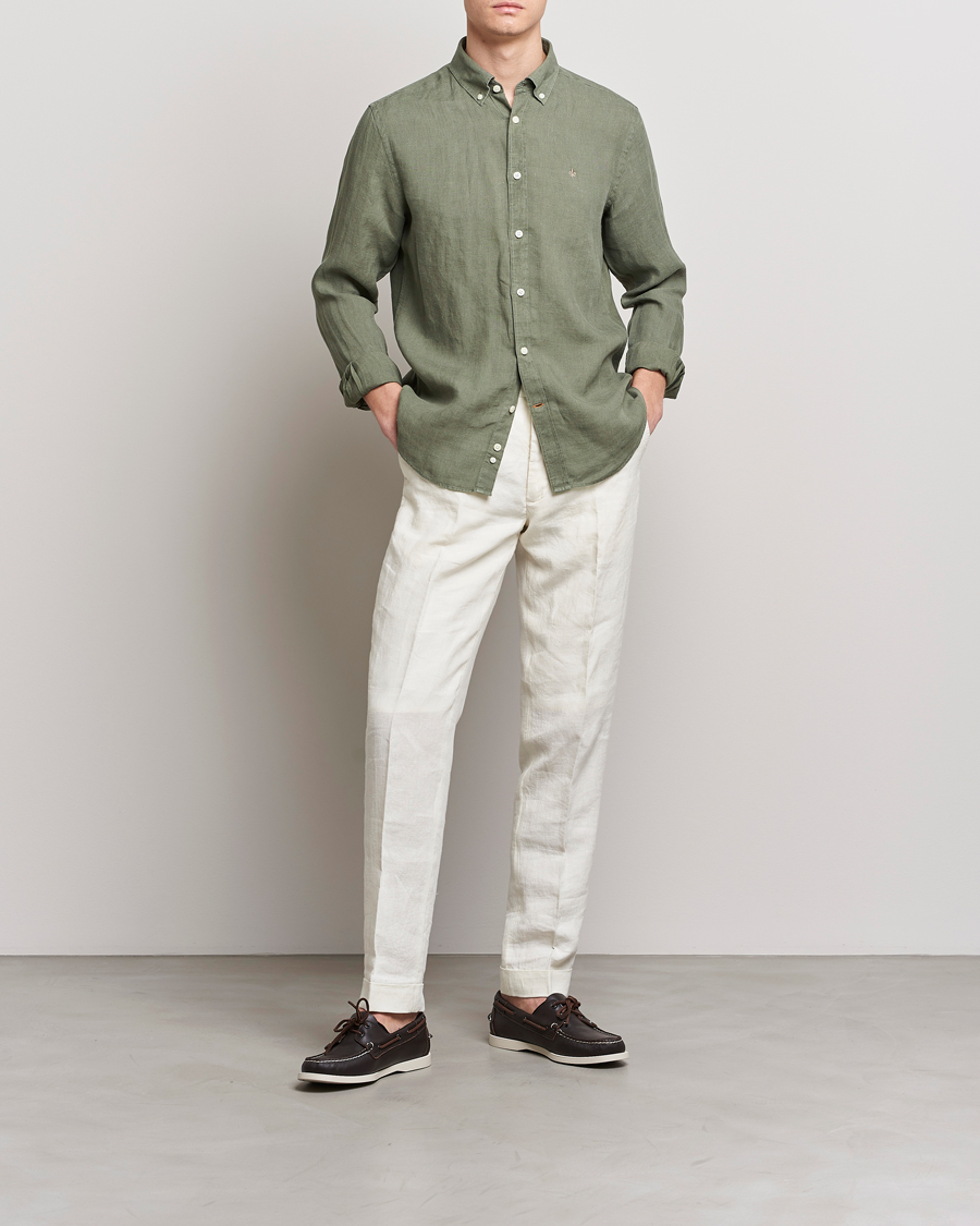 Heren | Overhemden | Morris | Douglas Linen Button Down Shirt Olive