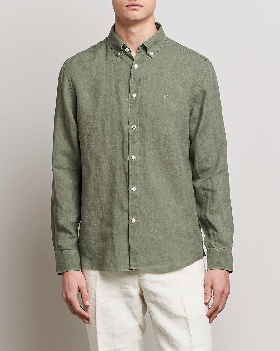 Heren | Linnen overhemden | Morris | Douglas Linen Button Down Shirt Olive