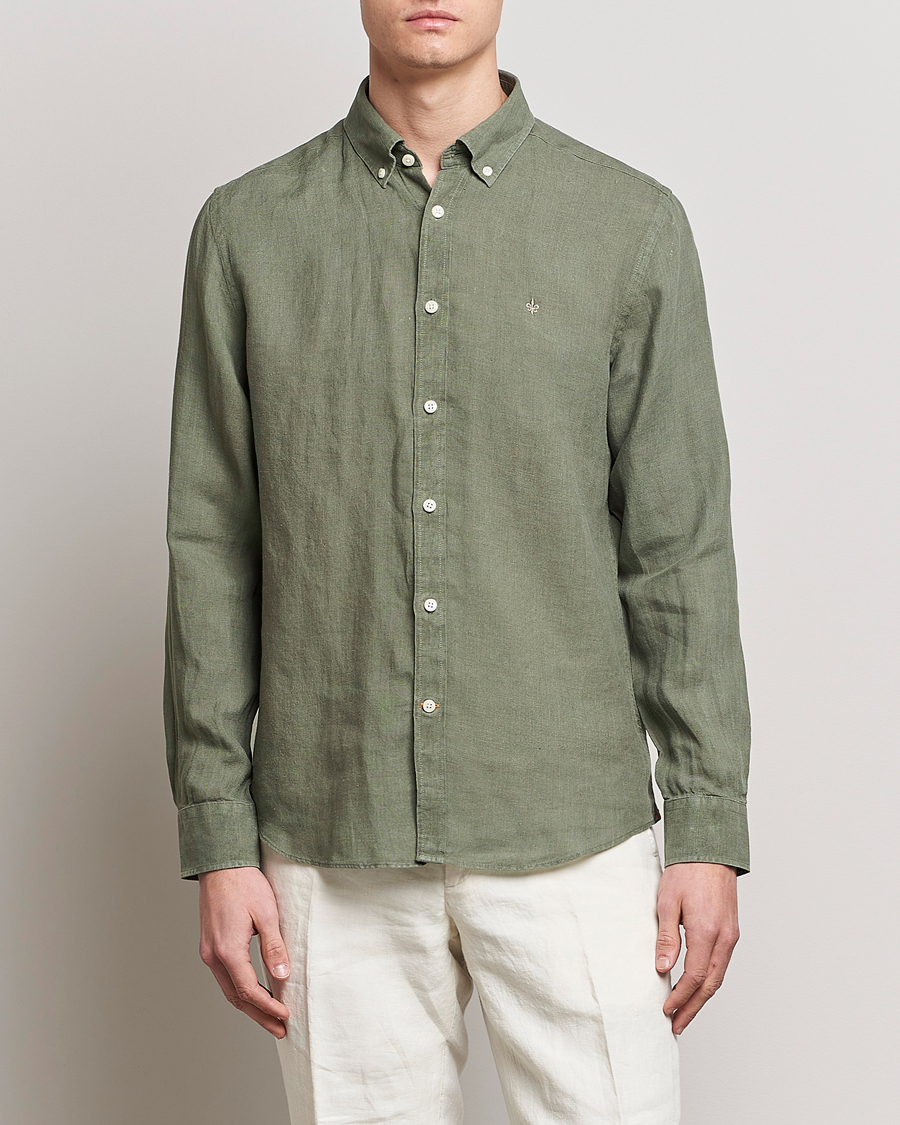 Heren | Preppy Authentic | Morris | Douglas Linen Button Down Shirt Olive