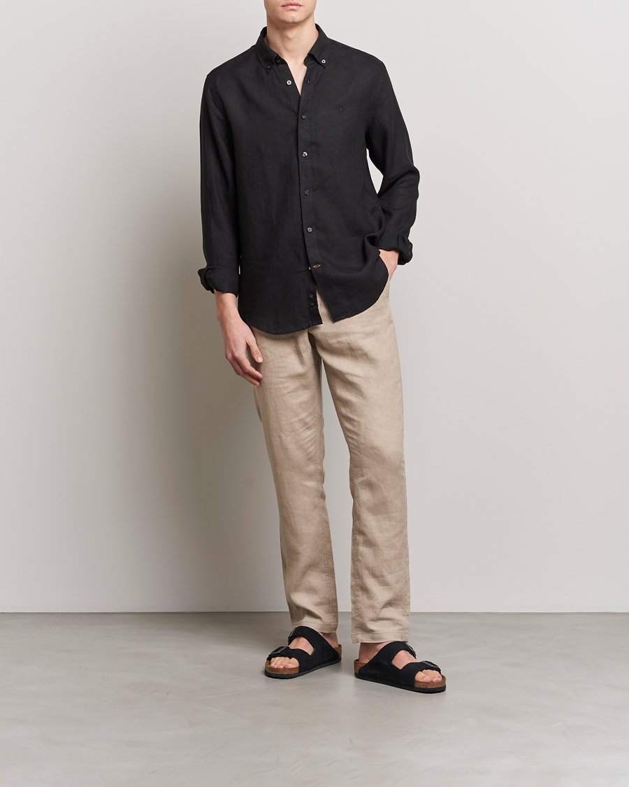 Heren | Overhemden | Morris | Douglas Linen Button Down Shirt Black