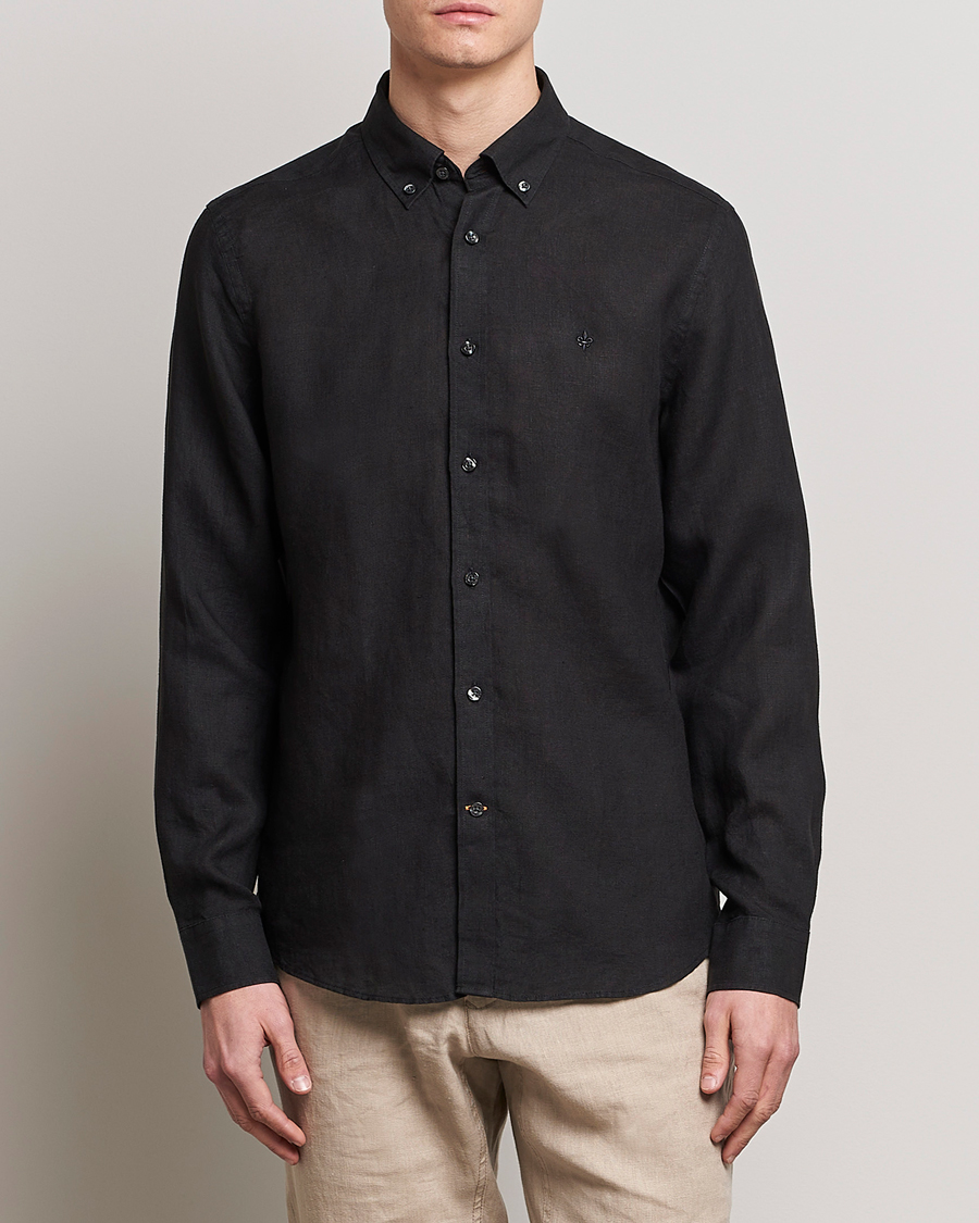 Heren | Afdelingen | Morris | Douglas Linen Button Down Shirt Black