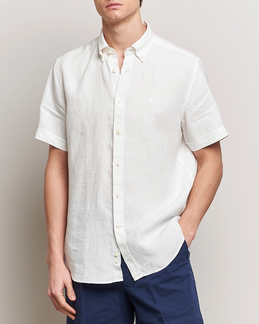 Heren | Linnen overhemden | Morris | Douglas Linen Short Sleeve Shirt White