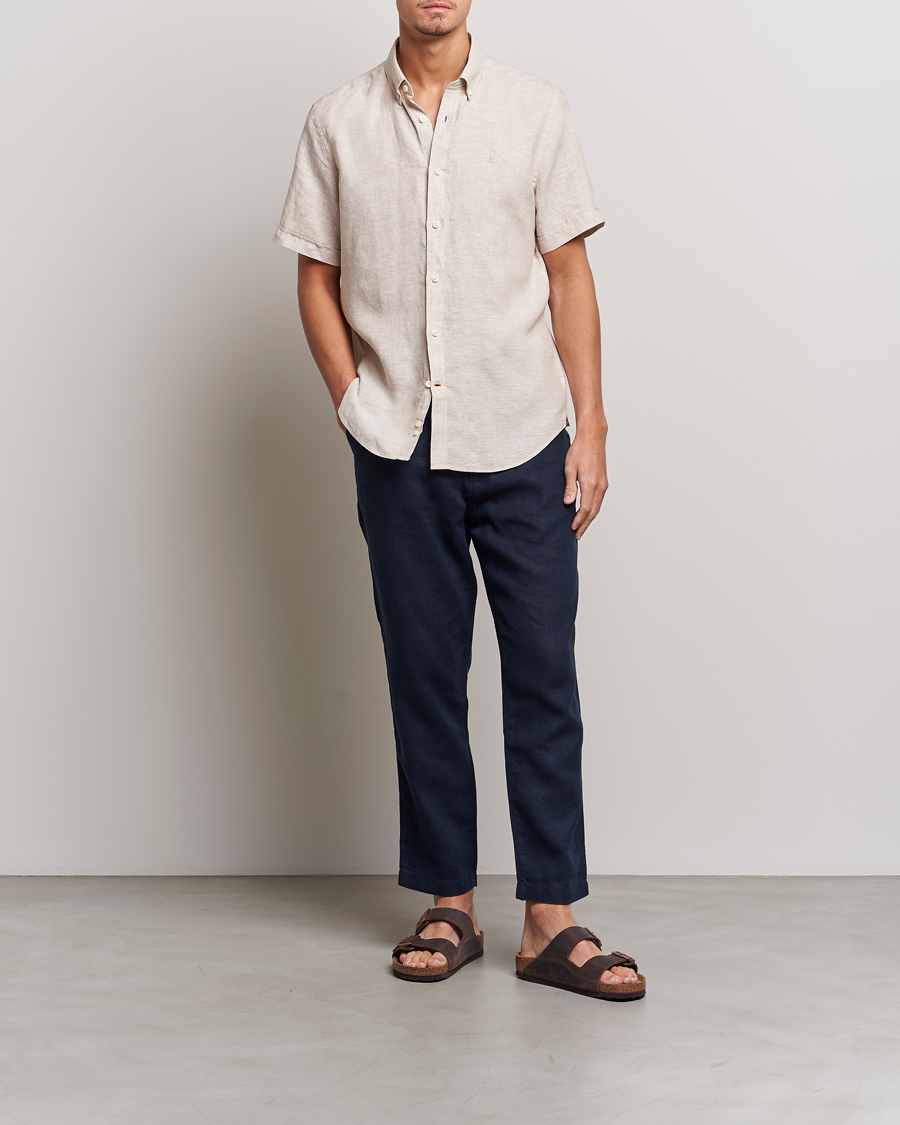 Heren | Overhemden | Morris | Douglas Short Sleeve Linen Shirt Khaki XL