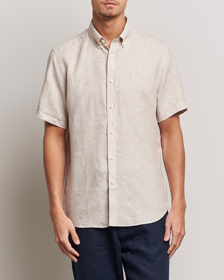 Heren | Overhemden | Morris | Douglas Short Sleeve Linen Shirt Khaki XL