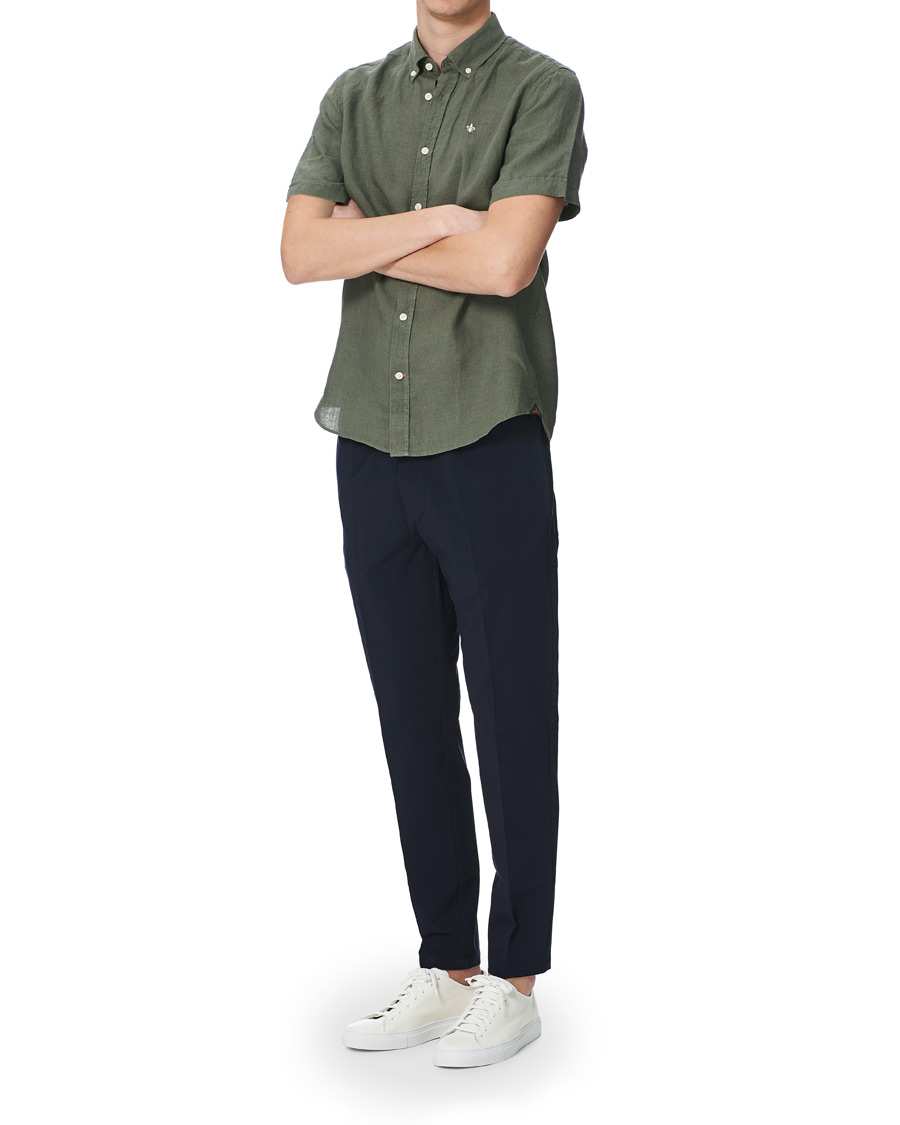 Heren | Overhemden | Morris | Douglas Linen Short Sleeve Shirt Olive