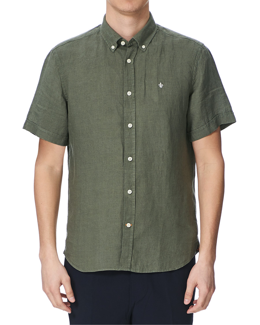 Heren | Overhemden | Morris | Douglas Linen Short Sleeve Shirt Olive