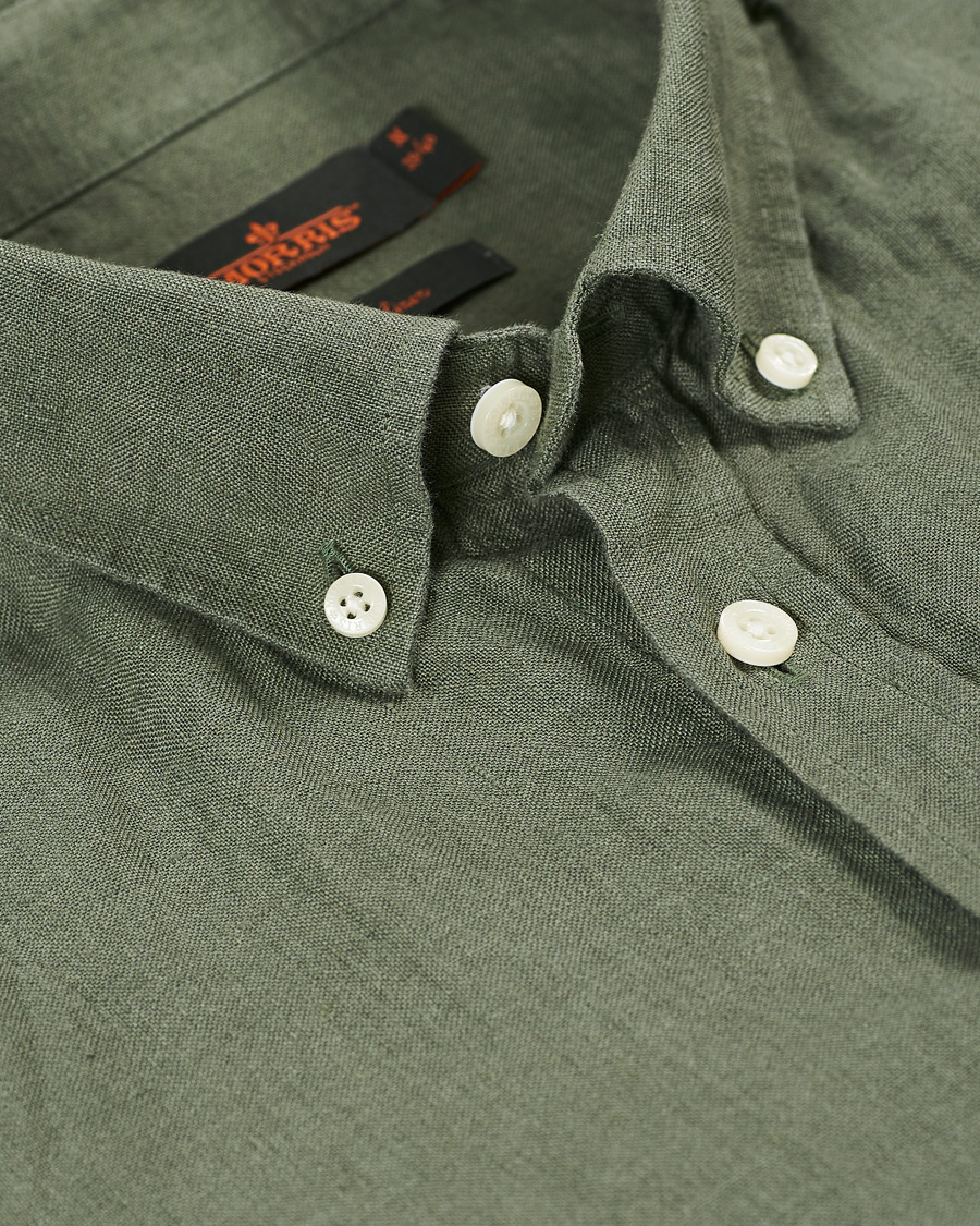 Heren | Overhemden | Morris | Douglas Linen Short Sleeve Shirt Olive