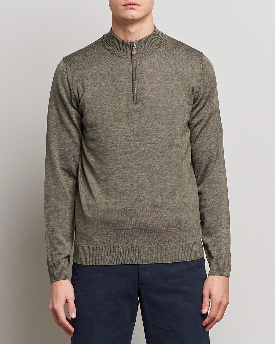 Heren | Truien | Stenströms | Merino Wool Half Zip Olive