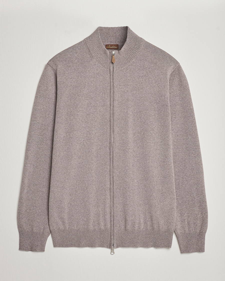 Heren | Truien | Stenströms | Merino Wool Full Zip Mud Brown