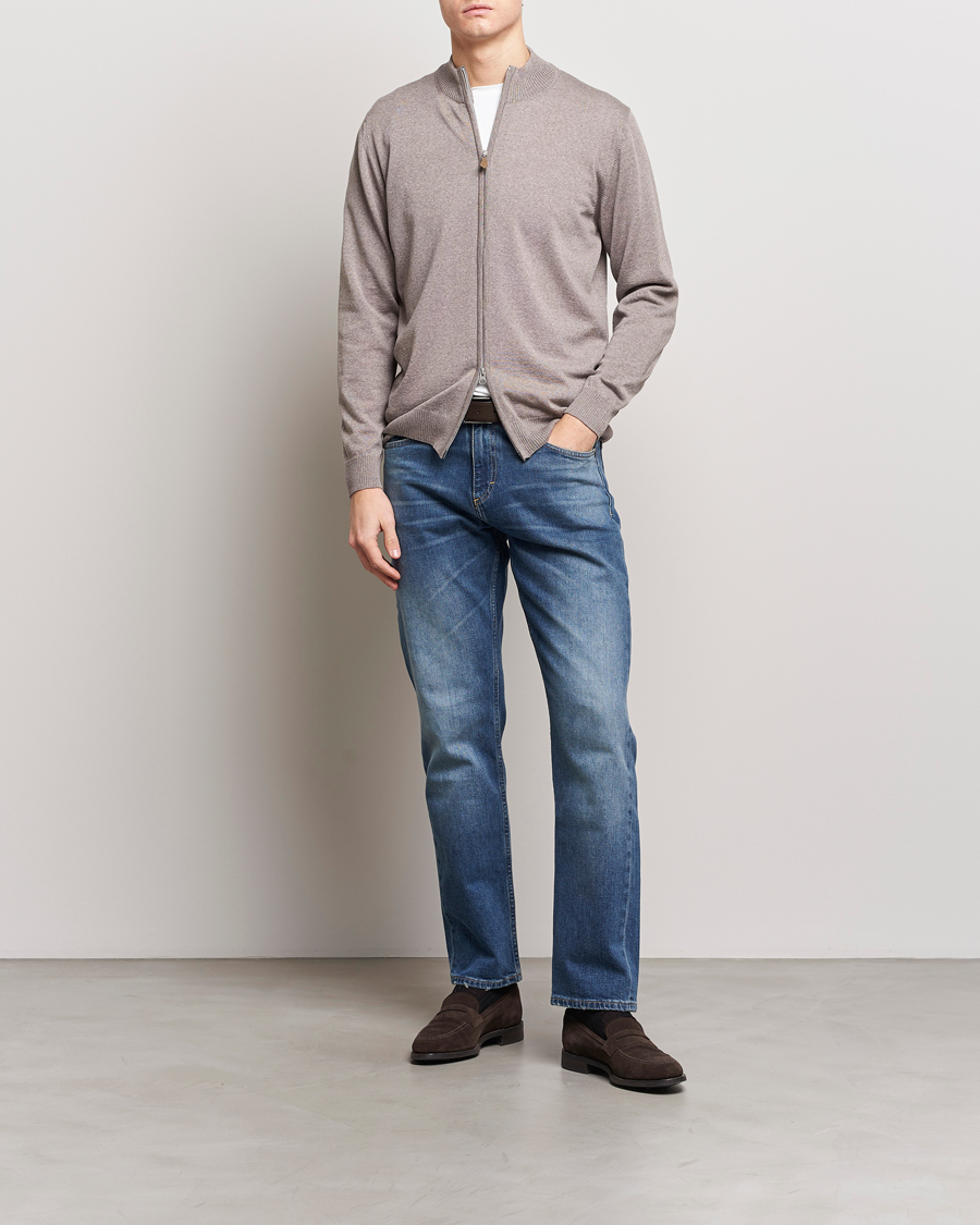 Heren | Truien | Stenströms | Merino Wool Full Zip Mud Brown