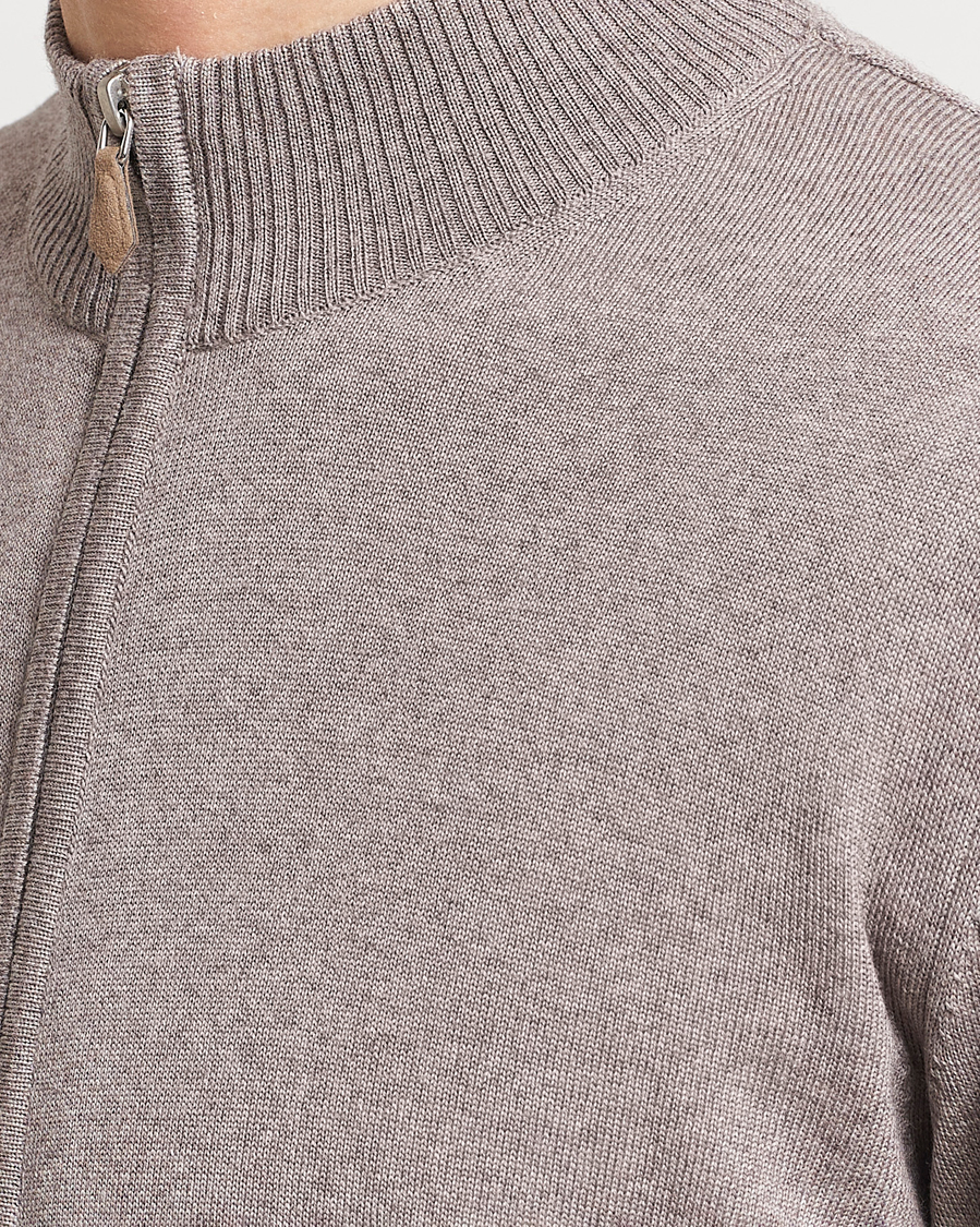 Heren | Truien | Stenströms | Merino Wool Full Zip Mud Brown
