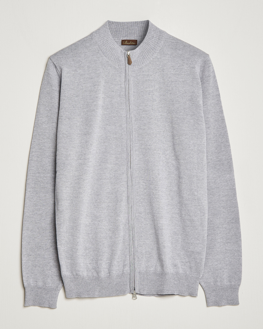 Heren | Truien | Stenströms | Merino Wool Full Zip Light Grey