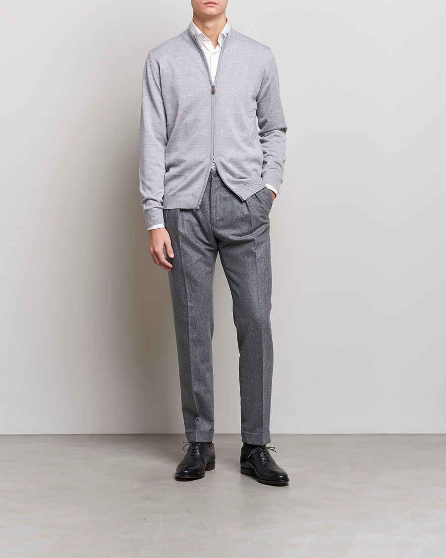 Heren | Truien | Stenströms | Merino Wool Full Zip Light Grey