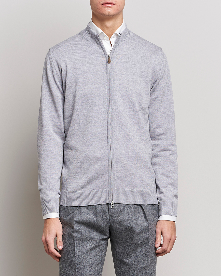 Heren | Truien | Stenströms | Merino Wool Full Zip Light Grey