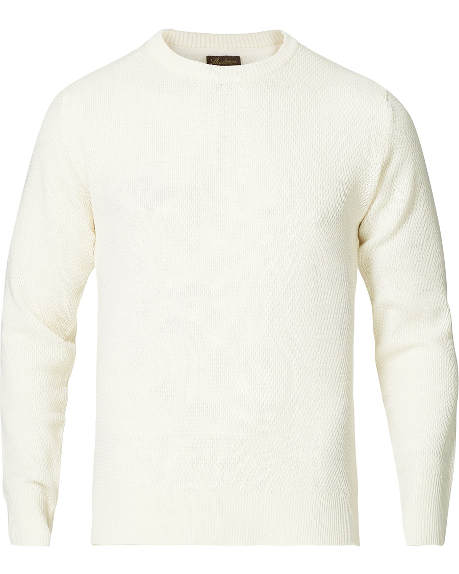 Heren | Truien | Stenströms | Textured Merino Crew Neck Off White