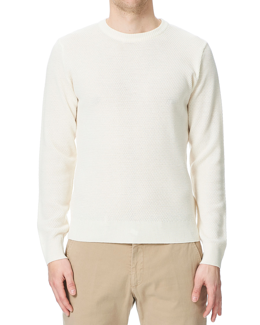 Heren | Truien | Stenströms | Textured Merino Crew Neck Off White