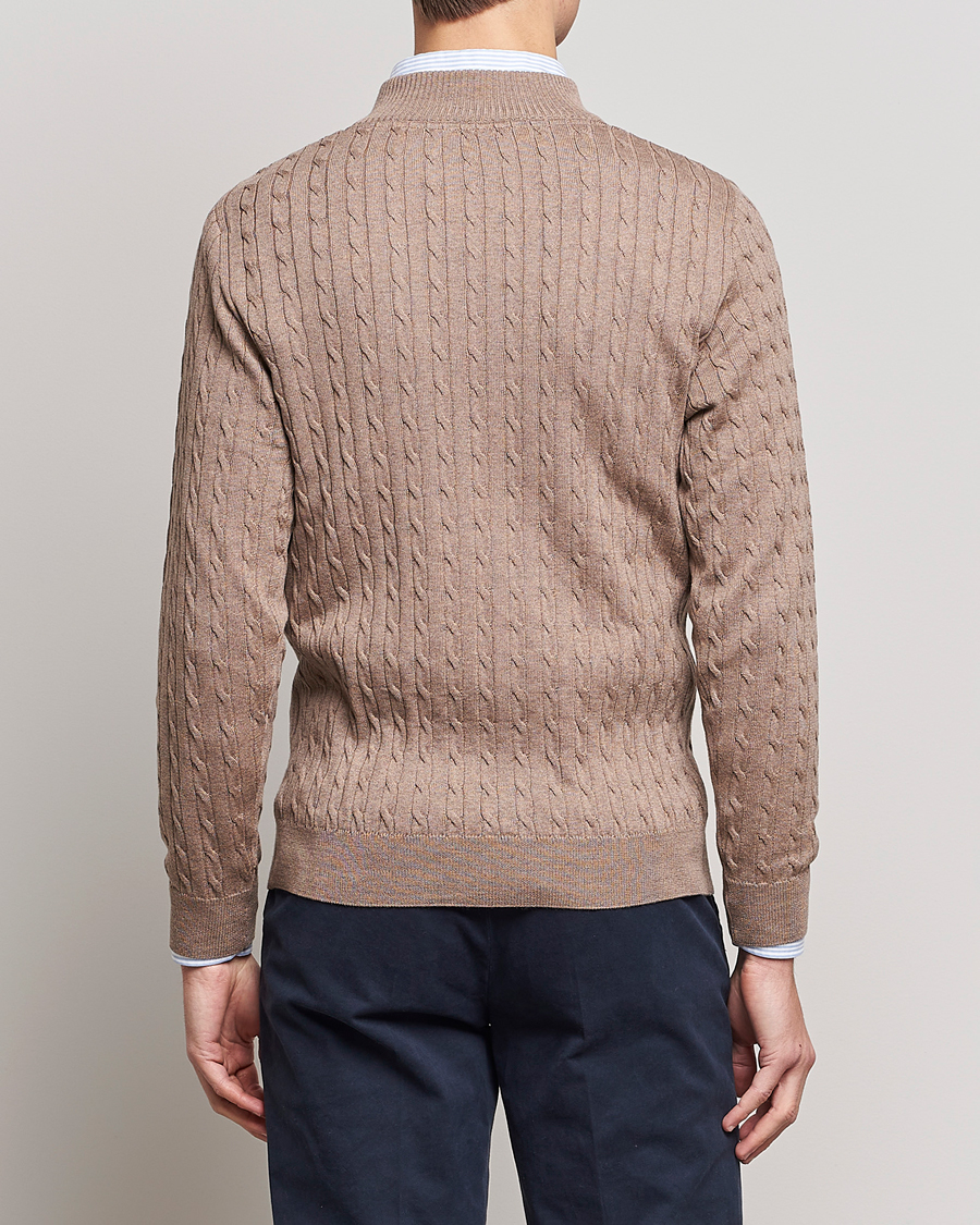 Heren | Truien | Stenströms | Merino Wool Cable Half Zip Camel