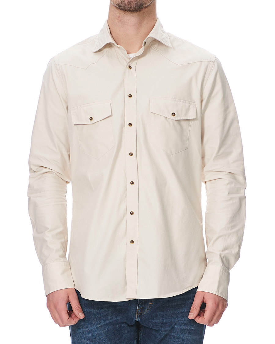 Heren | Overhemden | Stenströms | Slimline Twill Western Shirt Beige