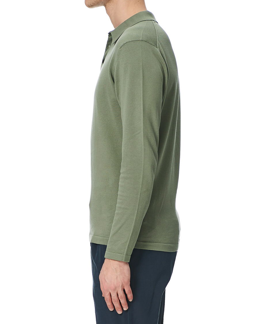 Heren | Truien | Sunspel | Long Sleeve Sea Island Cotton Polo Shirt Light Khaki