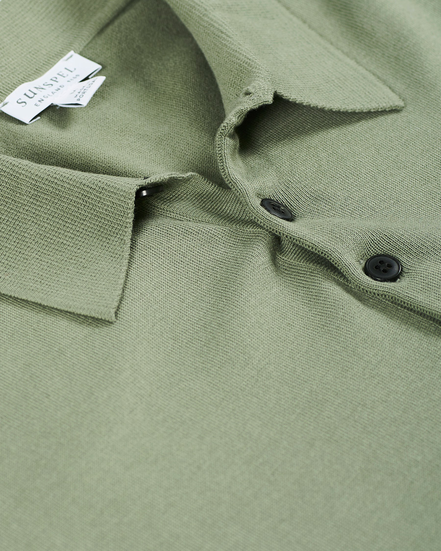 Heren | Truien | Sunspel | Long Sleeve Sea Island Cotton Polo Shirt Light Khaki