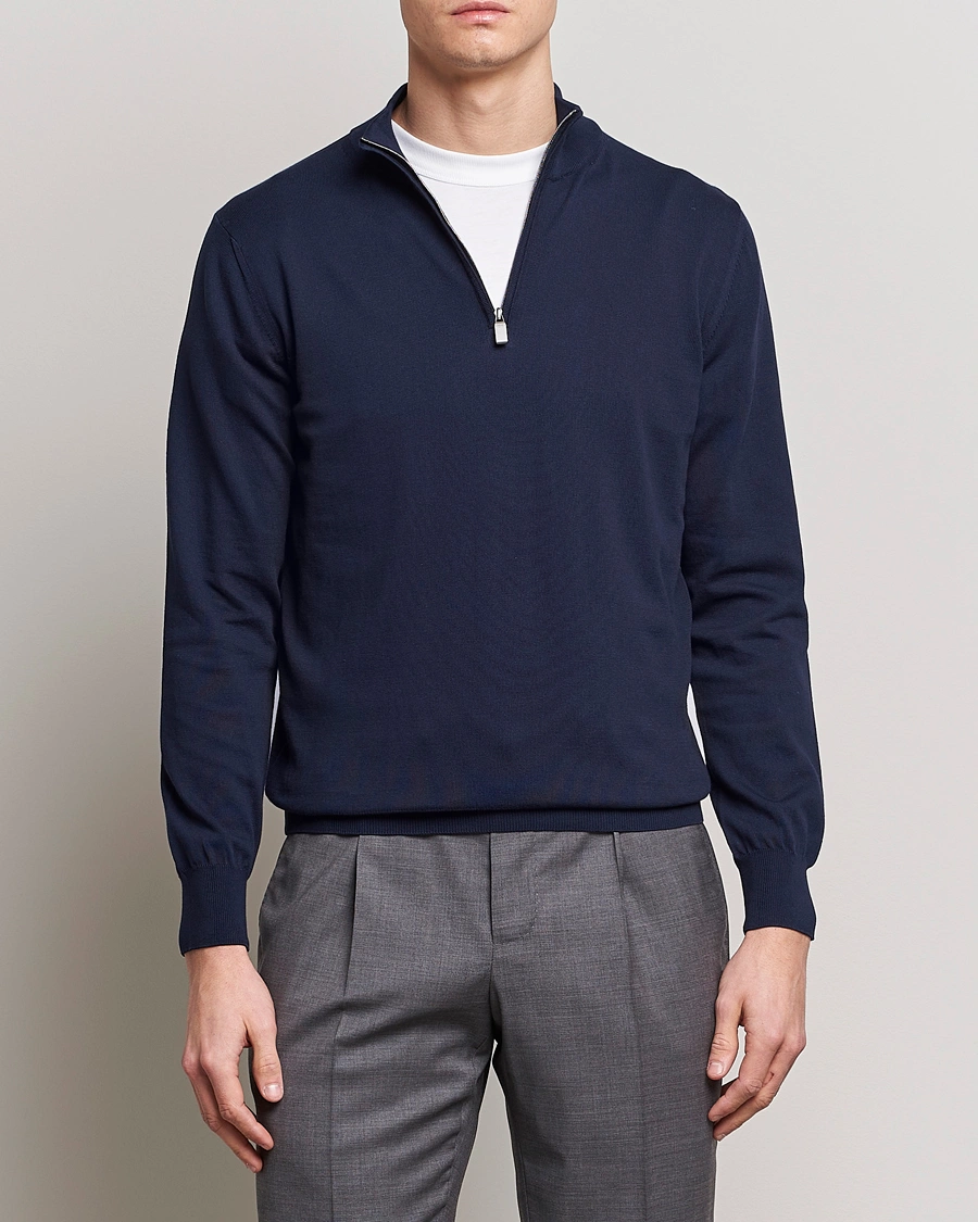 Heren | Business & Beyond | Canali | Cotton Half Zip Sweater Navy