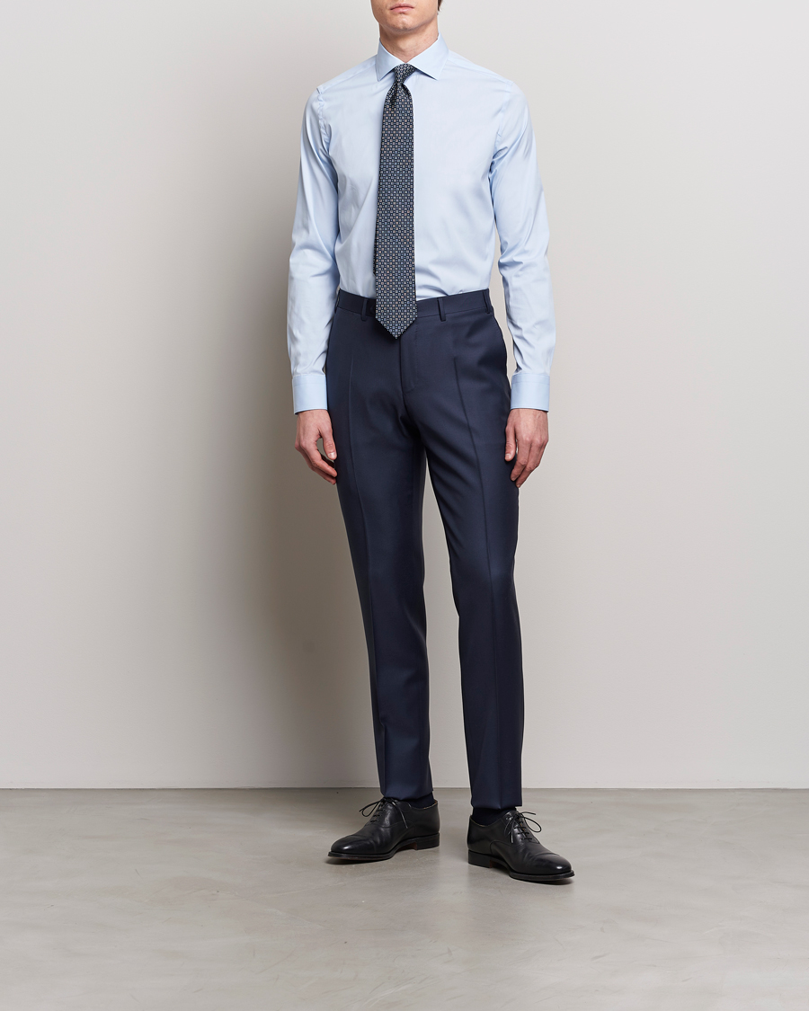 Heren | Formeel | Canali | Slim Fit Cotton/Stretch Shirt Light Blue