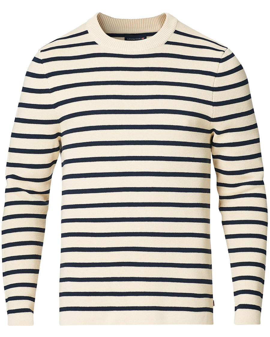 Heren | Truien | Lexington | Martin Full Milano Striped Sweater White/Blue