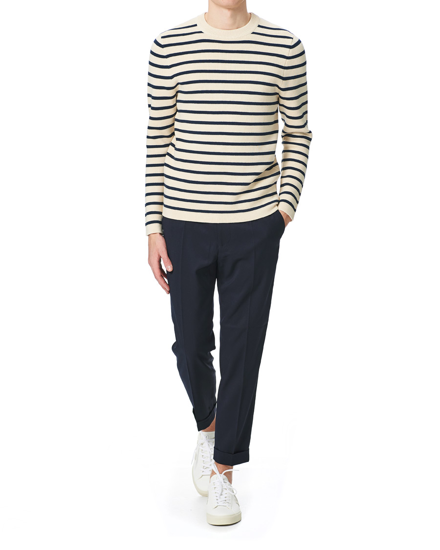 Heren | Truien | Lexington | Martin Full Milano Striped Sweater White/Blue