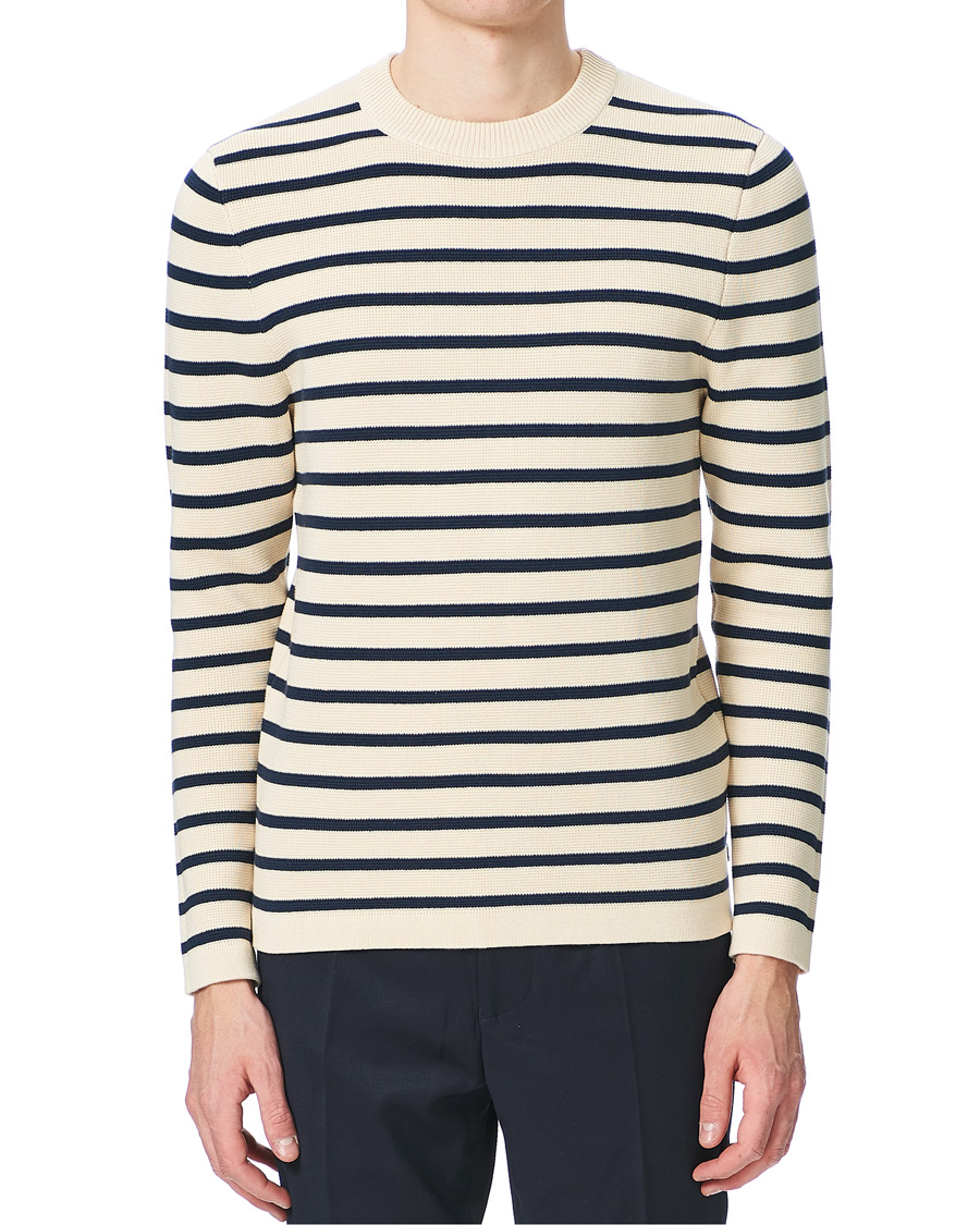 Heren | Truien | Lexington | Martin Full Milano Striped Sweater White/Blue